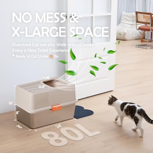 MEEXPAWS Stainless Steel Cat Litter Box Top Entry XL Large with Lid, 8'' High Side Metal Cat Litter Box for Big Cats, Top Cover with Slot, Non-Stick, Easy Clean, Include Litter Scoop - Image 4