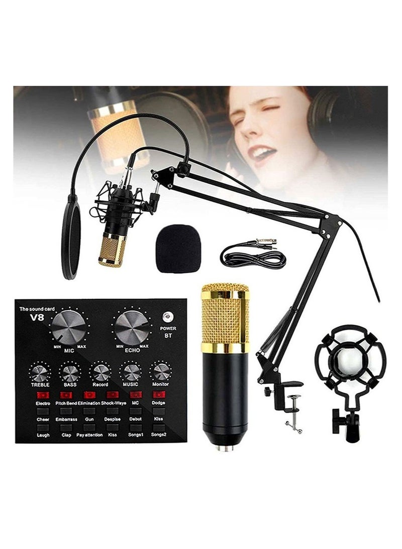 ELTRAZONE Microphone,Live Sound Card & BM800 Suspension Microphone Kit Broadcasting Recording Condenser Microphone Set Intelligent Volume Audio Mixer Sound Card for Computer PC Live Sound - Image 1