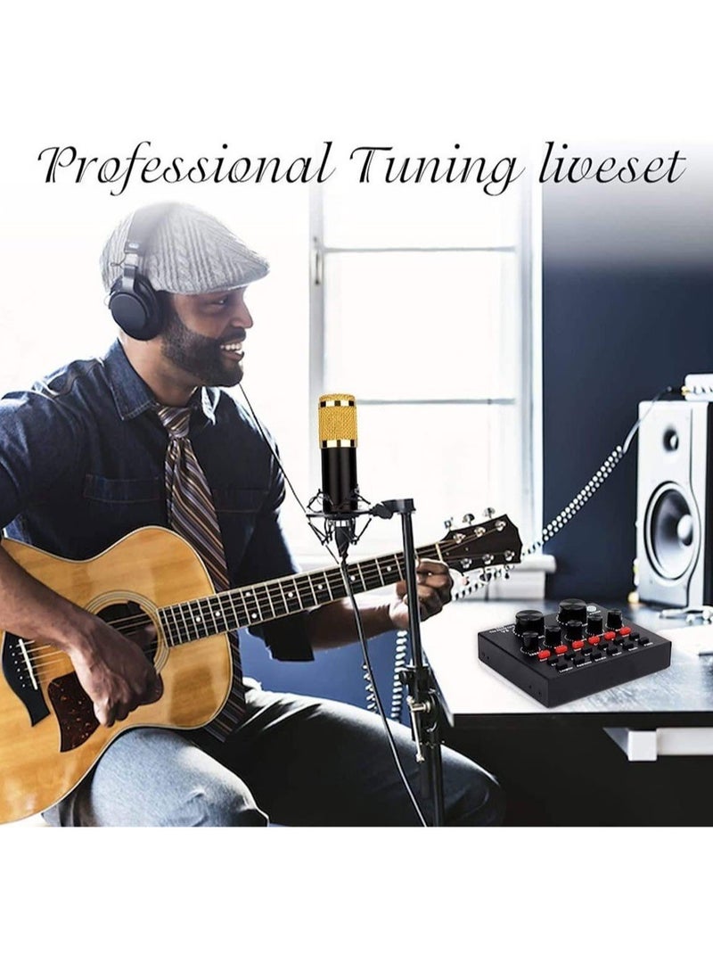 ELTRAZONE Microphone,Live Sound Card & BM800 Suspension Microphone Kit Broadcasting Recording Condenser Microphone Set Intelligent Volume Audio Mixer Sound Card for Computer PC Live Sound - Image 4