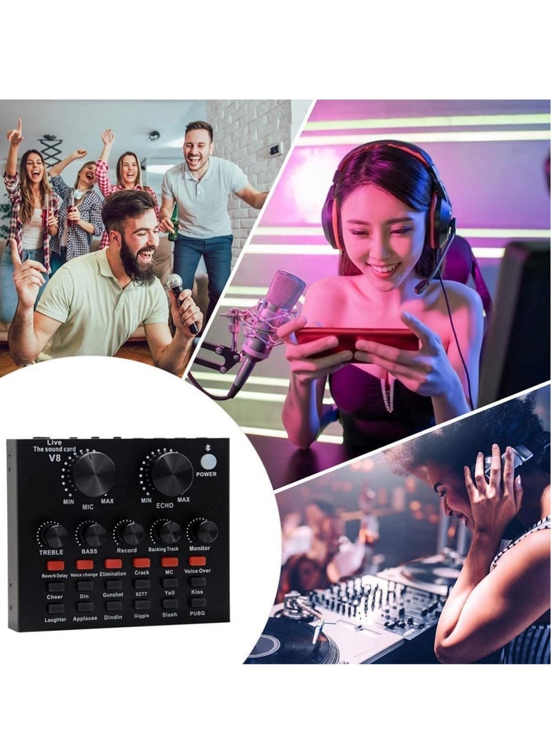 ELTRAZONE Microphone,Live Sound Card & BM800 Suspension Microphone Kit Broadcasting Recording Condenser Microphone Set Intelligent Volume Audio Mixer Sound Card for Computer PC Live Sound - Image 2