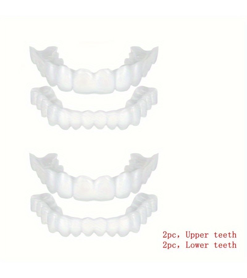 4 Pack White Disposable Simulation Tooth Socket Comfortable And Flexible Teeth Veneer Suitable For Upper And Lower Teeth Men And Women 2 Upper Teeth 2 Lower Teeth - Image 4