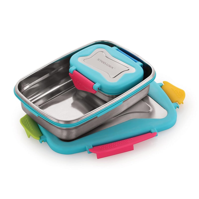STEELLOCK Smart Stainless Steel Tiffin Lunch Box for School and Office 2pc Set Airtight Leakproof Rectangle 1pc 750ml 1pc 170ml Romeo - Image 2