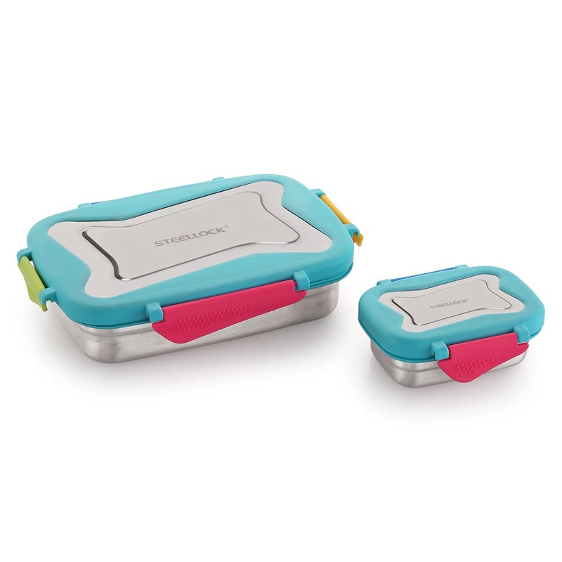STEELLOCK Smart Stainless Steel Tiffin Lunch Box for School and Office 2pc Set Airtight Leakproof Rectangle 1pc 750ml 1pc 170ml Romeo - Image 1