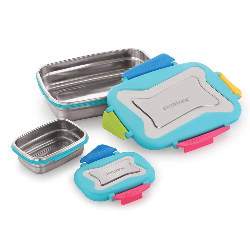 STEELLOCK Smart Stainless Steel Tiffin Lunch Box for School and Office 2pc Set Airtight Leakproof Rectangle 1pc 750ml 1pc 170ml Romeo - Image 4