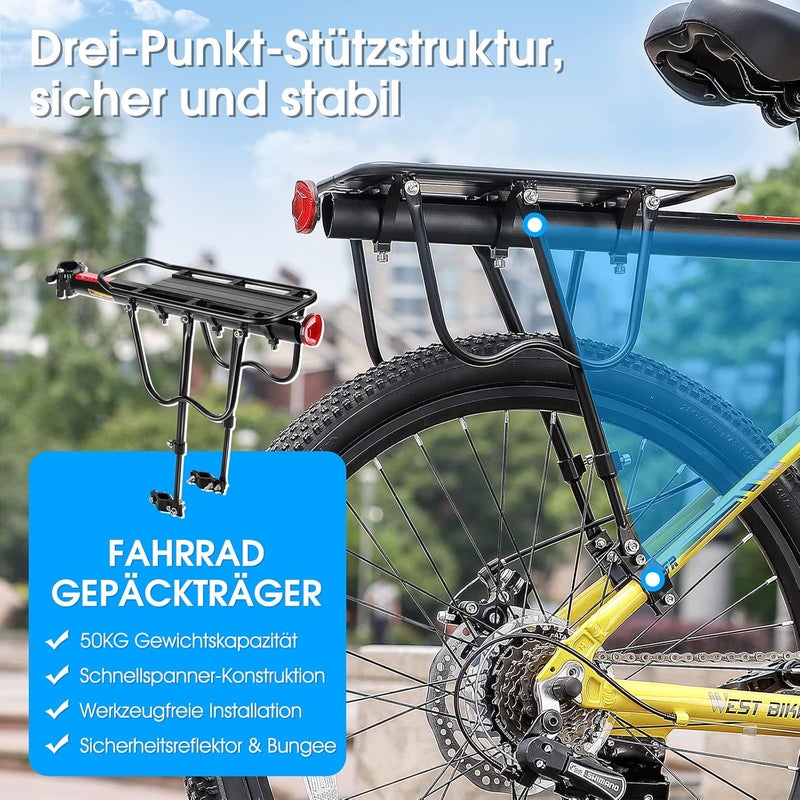 West Biking Adjustable Mountain Bike Pannier Rack - Sturdy Aluminum Cargo Carrier with Reflector, 50 kg Load Capacity - Image 3