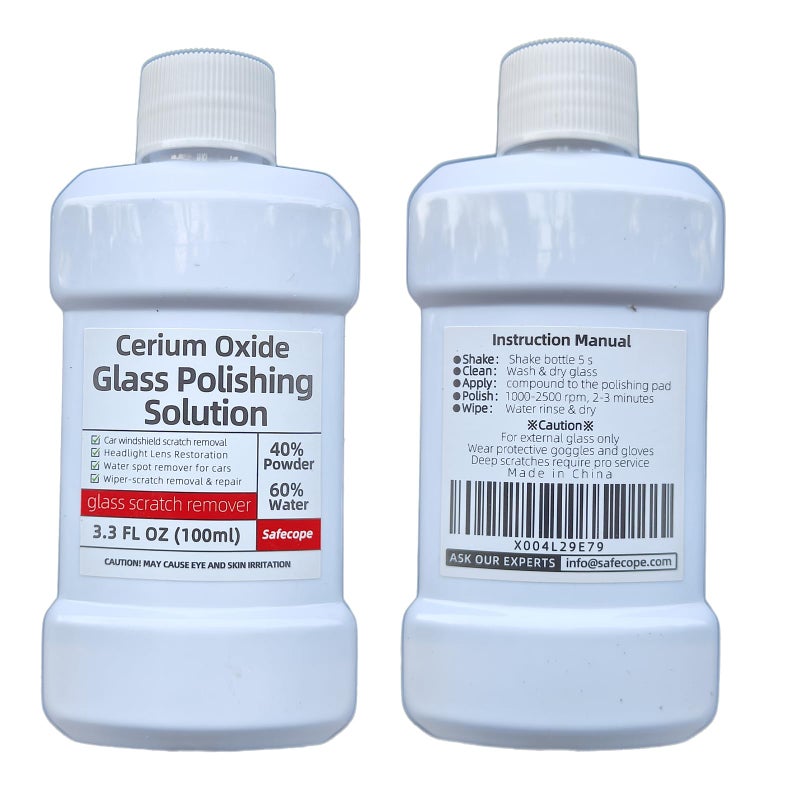 SafeCope 33oz 100ml Cerium Oxide Glass Polishing Liquid Deep Cleaning Removes Wiper Marks Swirls Water Spots Windshield Cleaner Remover for Minor Glass Scratches Shake Well Before use - Image 3