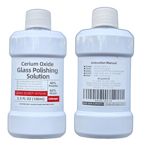 SafeCope 33oz 100ml Cerium Oxide Glass Polishing Liquid Deep Cleaning Removes Wiper Marks Swirls Water Spots Windshield Cleaner Remover for Minor Glass Scratches Shake Well Before use - Image 1