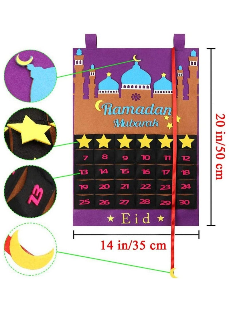 TLAXCA Felt Ramadan Advent Calendar, Eid Calendar Countdown Calendar Eid Mubarak Hanging Felt for Kids Eid Gifts Home Wall Hanging Ramadan Decorations Ornaments with 30 Reusable Stars  - Image 5