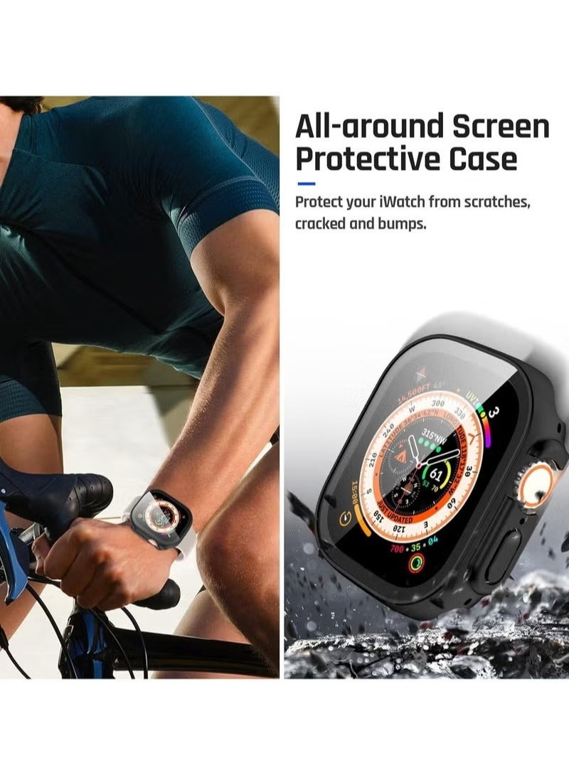 Waterproof Case for Apple Watch Ultra Ultra2 with 49mm Screen Protector Full Protective Hard PC Bumper Face Cover Accessories Designed for iWatch 49mm（Silver）  - Image 3