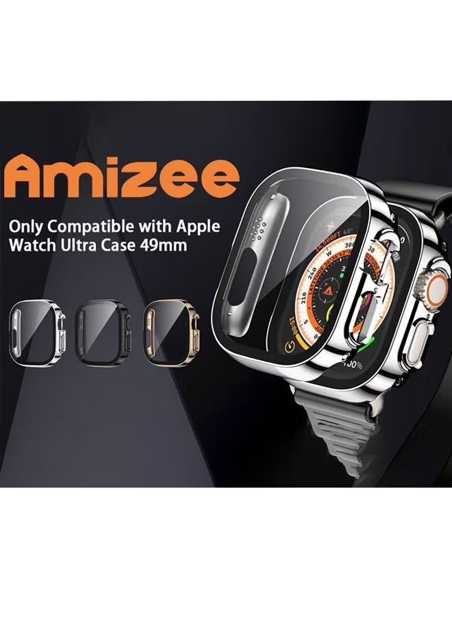 Generic - Waterproof Case for Apple Watch Ultra Ultra2 with 49mm Screen Protector Full Protective Hard PC Bumper Face Cover Accessories Designed for iWatch 49mm（Silver） - Image 1