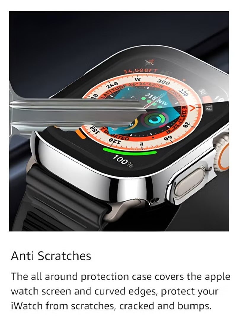 Generic - Waterproof Case for Apple Watch Ultra Ultra2 with 49mm Screen Protector Full Protective Hard PC Bumper Face Cover Accessories Designed for iWatch 49mm（Silver） - Image 1