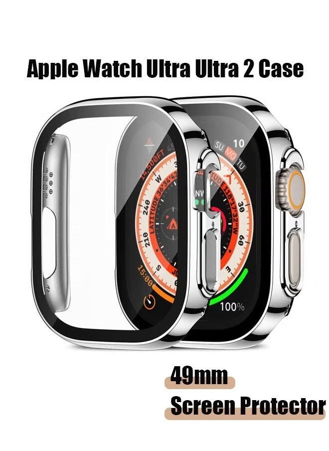 Generic - Waterproof Case for Apple Watch Ultra Ultra2 with 49mm Screen Protector Full Protective Hard PC Bumper Face Cover Accessories Designed for iWatch 49mm（Silver） - Image 1