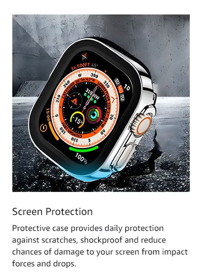 Generic - Waterproof Case for Apple Watch Ultra Ultra2 with 49mm Screen Protector Full Protective Hard PC Bumper Face Cover Accessories Designed for iWatch 49mm（Silver） - Image 1