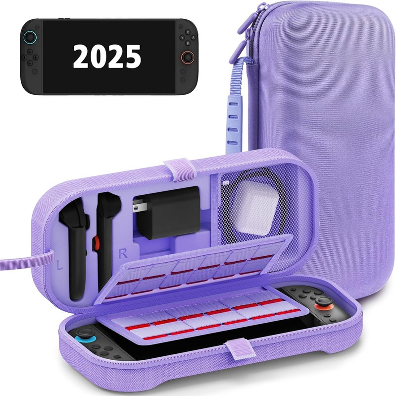 TIKOdirect Carrying Case for Nintendo Switch 2 (2025) & Switch OLED 2021 & Switch 2017, Travel Hard Shell Portable Bag Fit for Joycon & Adapter, Protective Case with 24 Game Card Slots, Purple - Image 1