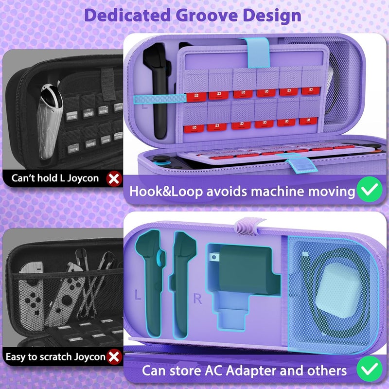 TIKOdirect Carrying Case for Nintendo Switch 2 (2025) & Switch OLED 2021 & Switch 2017, Travel Hard Shell Portable Bag Fit for Joycon & Adapter, Protective Case with 24 Game Card Slots, Purple - Image 3
