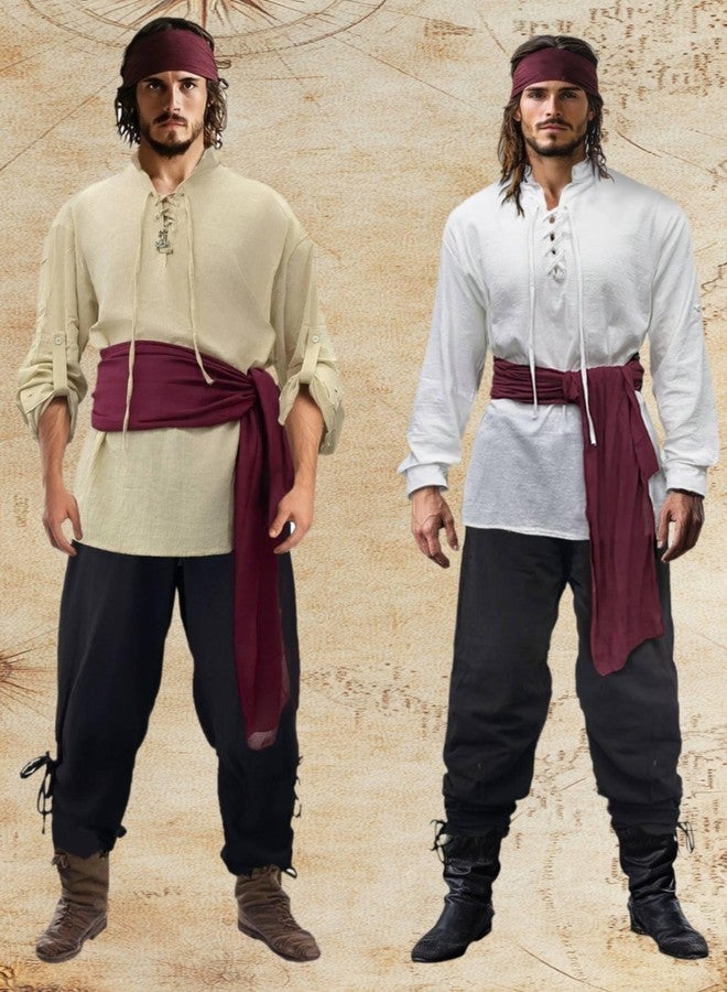 Verceco Mens Pirate Costume Outfit Renaissance Costume Men Medieval Outfit With Pirate Pants Shirts Sash Accessories - Image 5