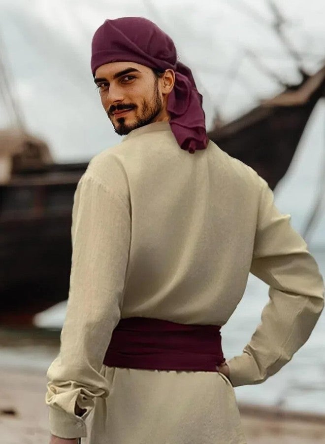 Verceco Mens Pirate Costume Outfit Renaissance Costume Men Medieval Outfit With Pirate Pants Shirts Sash Accessories - Image 3