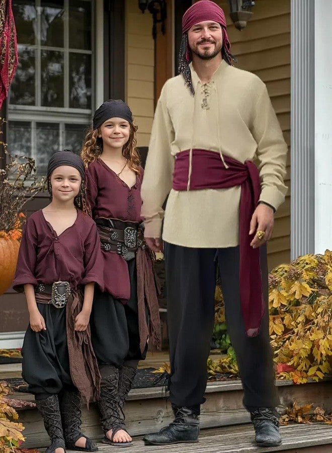 Verceco Mens Pirate Costume Outfit Renaissance Costume Men Medieval Outfit With Pirate Pants Shirts Sash Accessories - Image 4