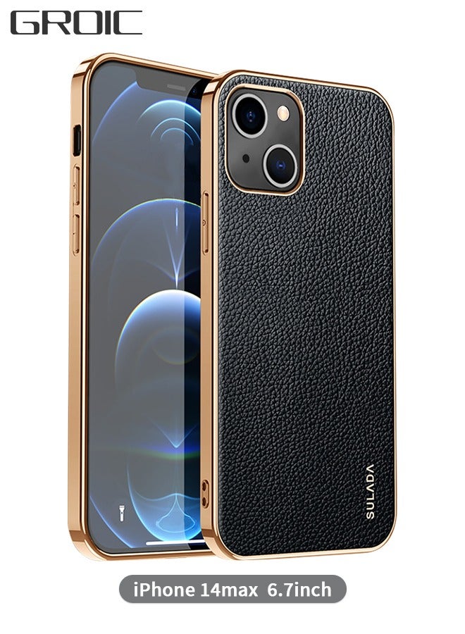 GROIC IPhone 14 Max Case 6.7 Inch Luxury Leather Cover Wireless Charging Support, Slim Leather Protective IPhone 14 Max Cover Case - Black - Image 1
