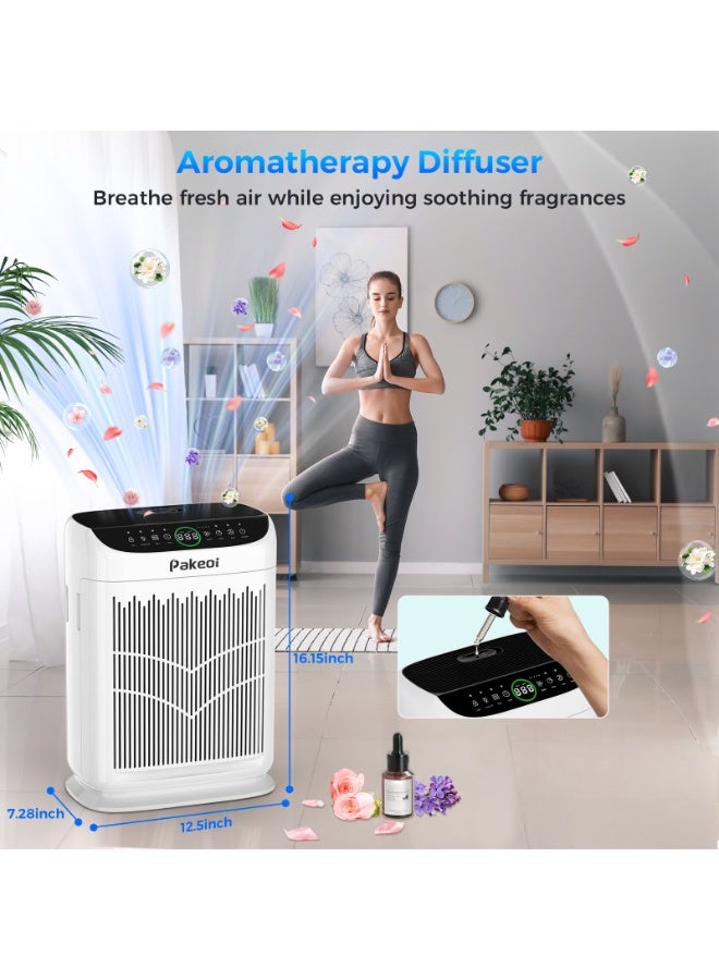 Pakeoi Air Purifier for Large Rooms, Double Air Intake, Washable Pre-Filters, 15dB Sleep Mode, for Pet Dander & Dust - White - Image 2