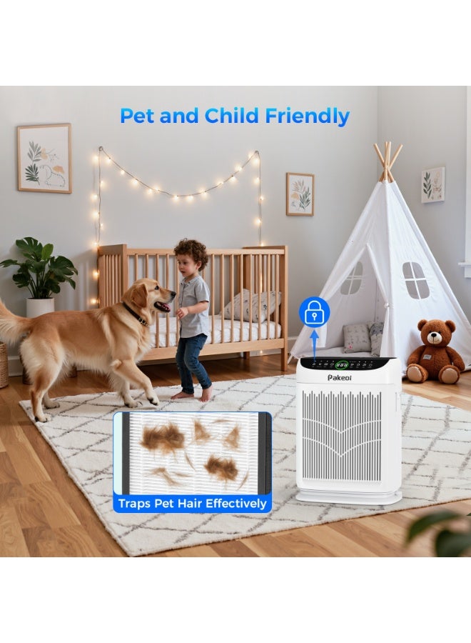 Pakeoi Air Purifier for Large Rooms, Double Air Intake, Washable Pre-Filters, 15dB Sleep Mode, for Pet Dander & Dust - White - Image 4