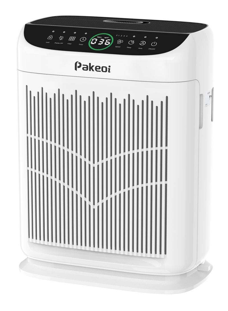 Pakeoi Air Purifier for Large Rooms, Double Air Intake, Washable Pre-Filters, 15dB Sleep Mode, for Pet Dander & Dust - White - Image 1