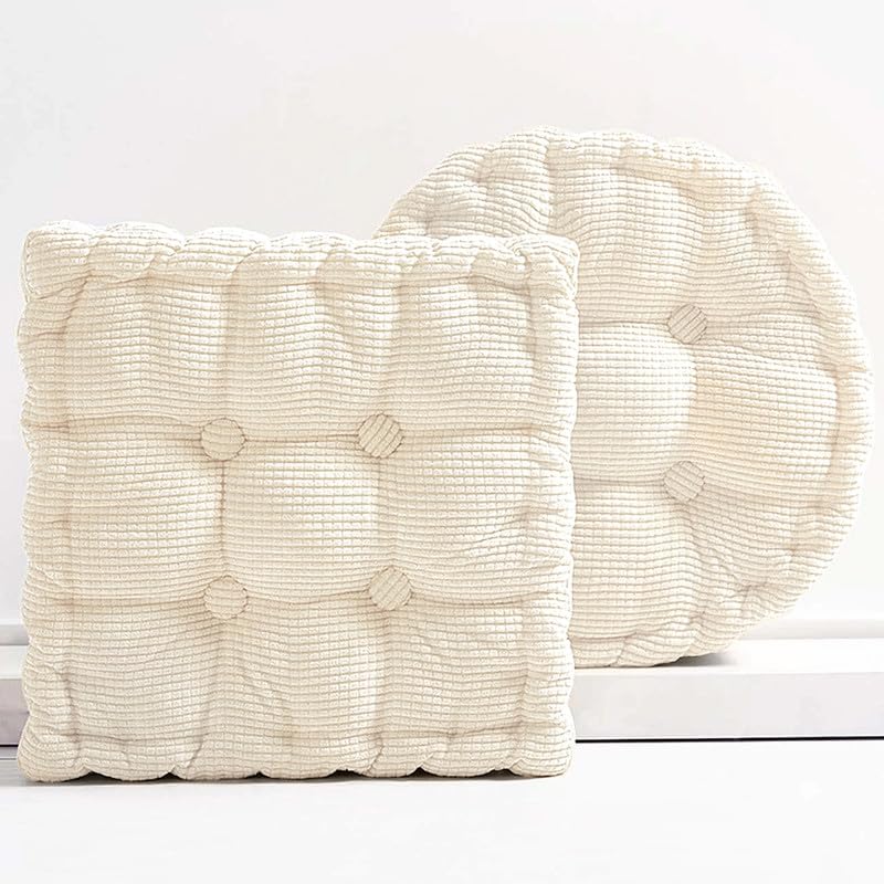 Gfobip Meditation Floor Pillow Set of 2 Large Square and Round Floor Cushions for Adults Ivory Corduroy Floor Seat Pillows Cushion for Living Room Balcony Tatami Yoga18x18 Inch - Image 1
