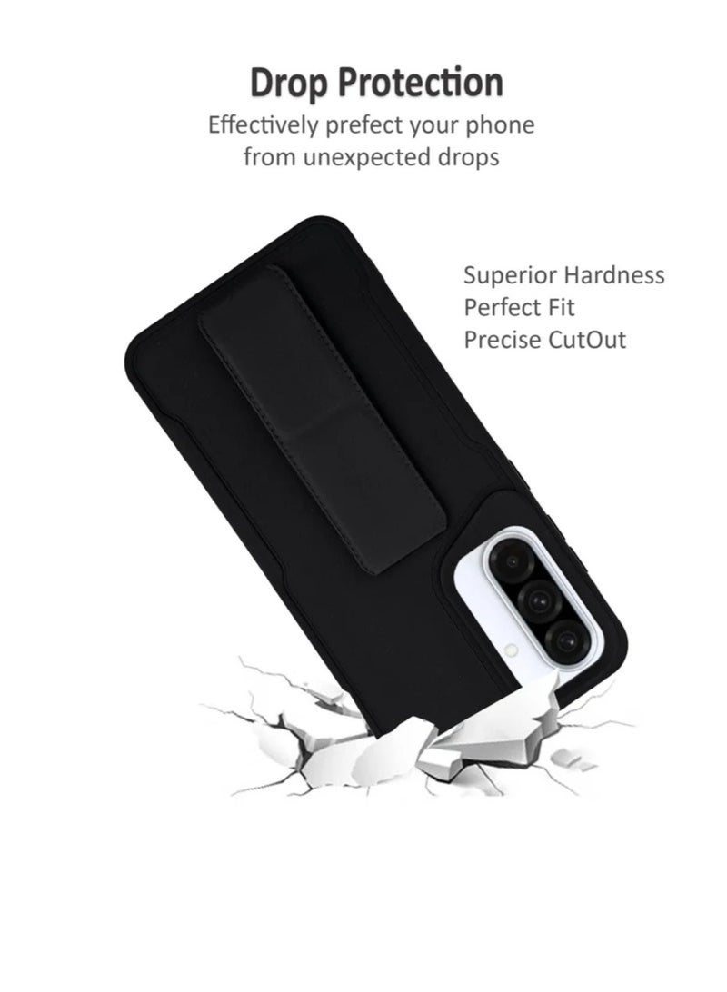 إلترازون Case Cover For Samsung Galaxy A36 – 3-in-1 Shockproof Protective Case with Magnetic Hand Grip Stand, Drop-Resistant Rugged TPU + PC Back Cover with Ring Holder – Black - Image 2