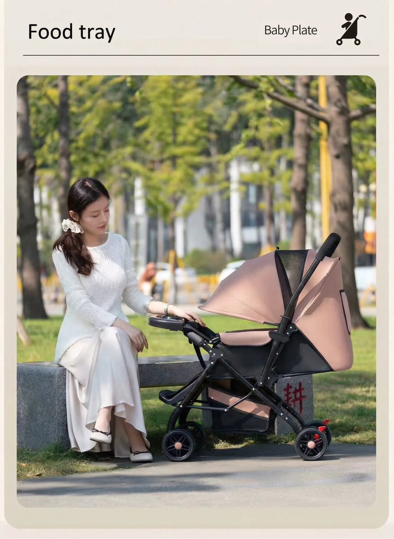 عربة أطفال قابلة للدفع في اتجاهين وقابلة للتعديل وقابلة للطي وعربة أطفال مع مقابض وحزام أمان وسلة تخزين اللون بيج TXE-07-03 - Image 3