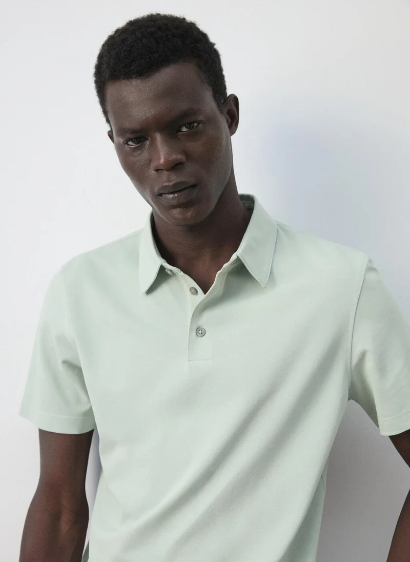 Mango Man 40-VERDE PASTEL Slim-Fit Cotton-Piqué Polo Shirt for Men | Best Price UAE