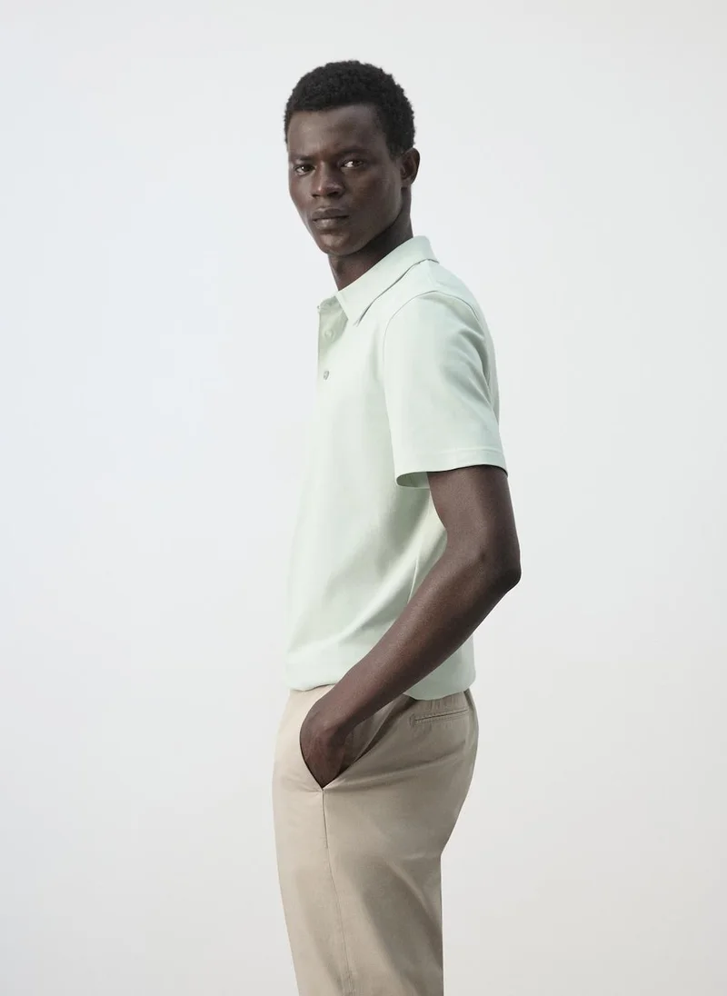 Mango Man 40-VERDE PASTEL Slim-Fit Cotton-Piqué Polo Shirt for Men | Best Price UAE