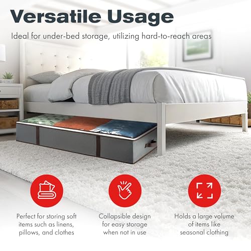 Masirs Underbed Storage Bags 4-Pack - Foldable Under Bed Storage Organizer for Clothes, Bedroom Blankets, Comforter, Pillows, Linen Sheets, Towels, Sweaters, Shoe Drawers - Ideal for College Dorms (Grey) - Image 4