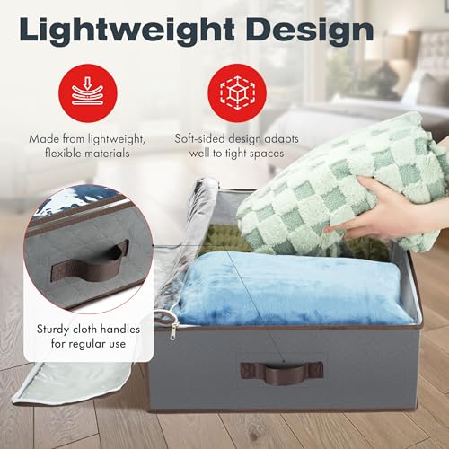 Masirs Underbed Storage Bags 4-Pack - Foldable Under Bed Storage Organizer for Clothes, Bedroom Blankets, Comforter, Pillows, Linen Sheets, Towels, Sweaters, Shoe Drawers - Ideal for College Dorms (Grey) - Image 3