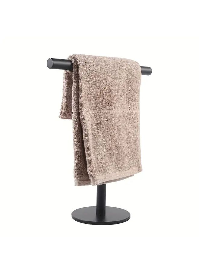Black T Shaped Towel Rack Stainless Steel Vertical Holder For Kitchen Bathroom - Image 1