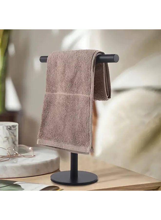 Black T Shaped Towel Rack Stainless Steel Vertical Holder For Kitchen Bathroom - Image 4
