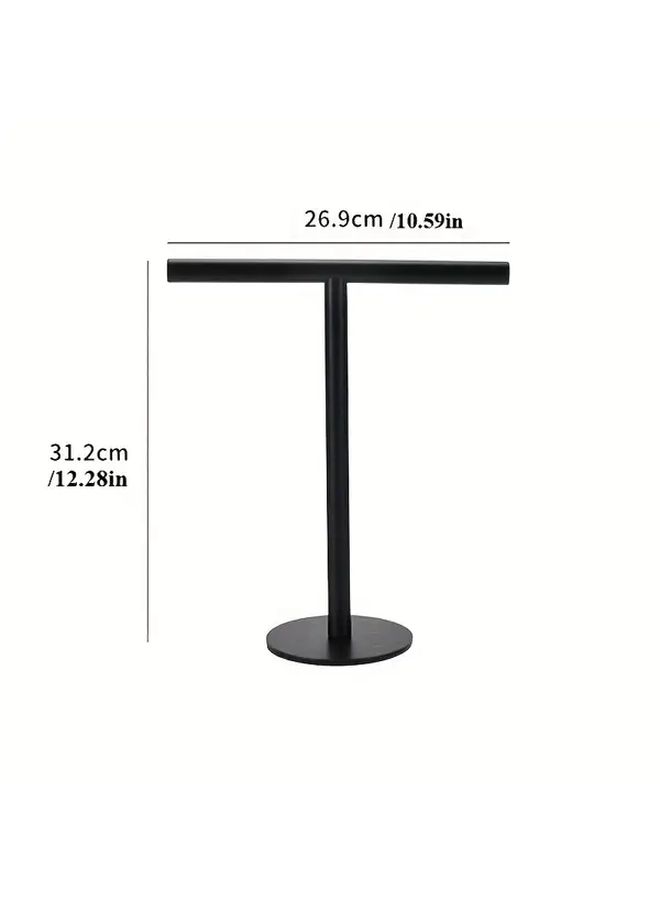 Black T Shaped Towel Rack Stainless Steel Vertical Holder For Kitchen Bathroom - Image 3