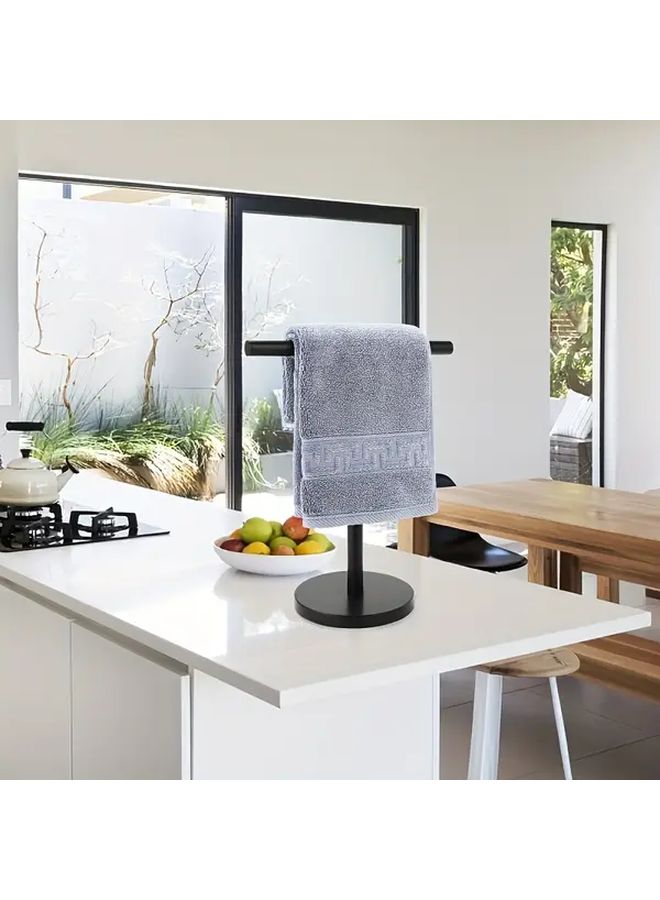 Black T Shaped Towel Rack Stainless Steel Vertical Holder For Kitchen Bathroom - Image 5