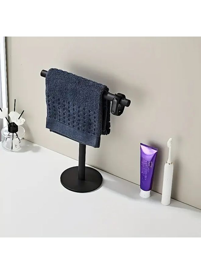 Black T Shaped Towel Rack Stainless Steel Vertical Holder For Kitchen Bathroom - Image 2