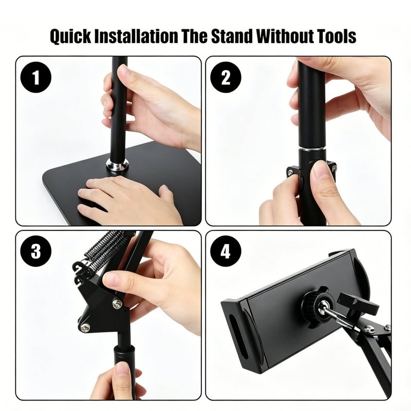 YZMA GLOBAL Flexible 360° Rotating Tablet Floor Holder Stable Heavy Duty Base Adjustable Stand for iPad ,Mobile Phone,Game Console - Image 5