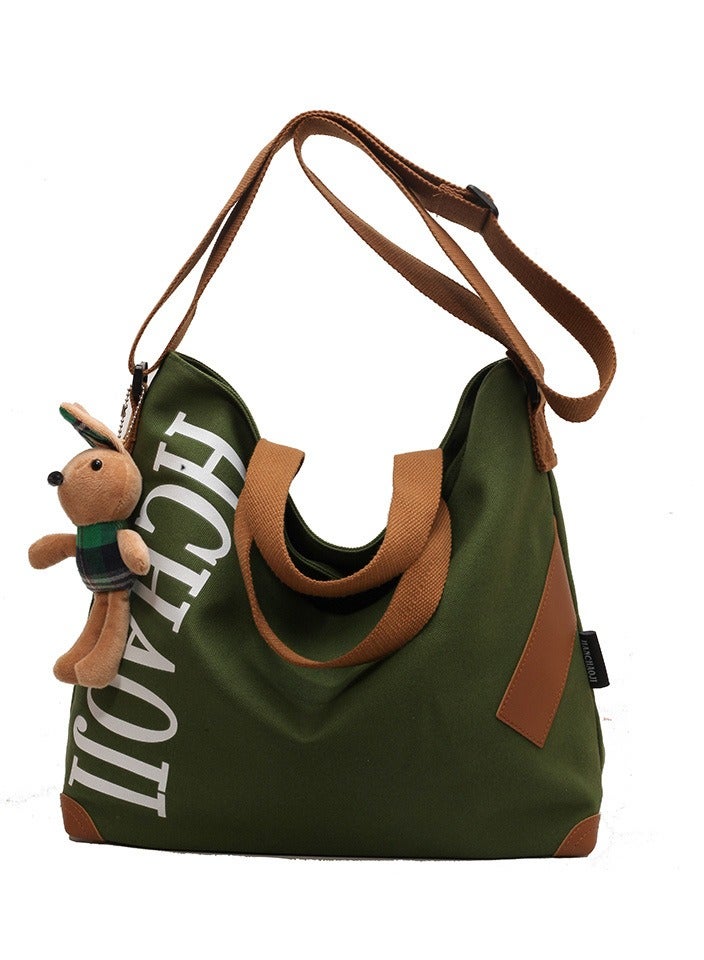 Canvas Tote Bag Large Capacity Single Shoulder Cross-Body Multi-Layer Fashion Handbag For Women Green  - Image 1