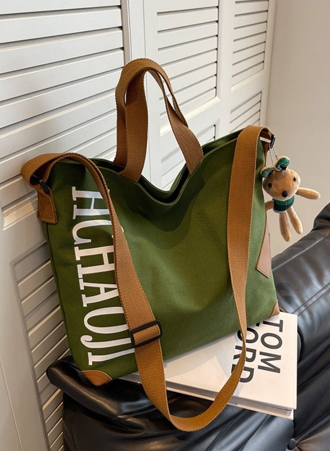 Canvas Tote Bag Large Capacity Single Shoulder Cross-Body Multi-Layer Fashion Handbag For Women Green  - Image 5