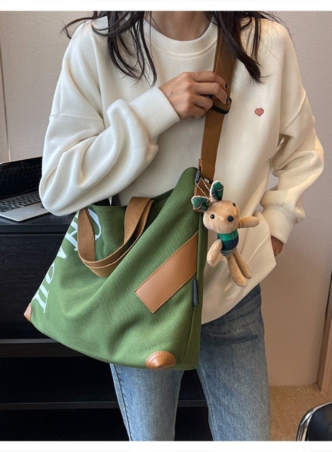 Canvas Tote Bag Large Capacity Single Shoulder Cross-Body Multi-Layer Fashion Handbag For Women Green  - Image 2