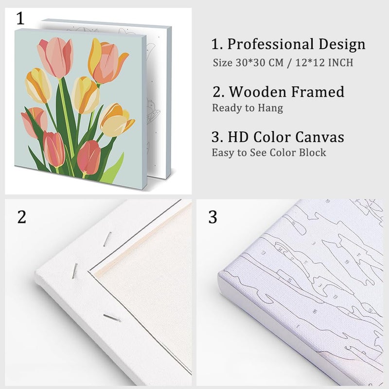 Natuyalo Framed Paint by Numbers for Adults - Colorful Flowers DIY Adult Paint by Number Kits Easy Acrylic Painting by Numbers for Beginners Art Craft Kits for Adults (12x12 Inch, Framed) - Image 4