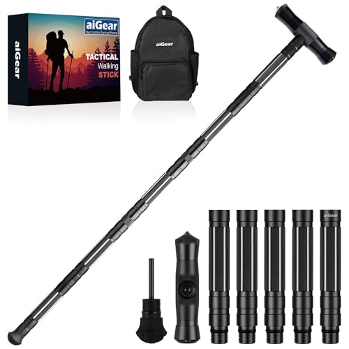 aiGear Tactical Stick Hiking Walking Staff - Trekking Poles Outdoor Tactical Staff Adjustable Hiking Stick for Survival Camping Hiking - Image 1