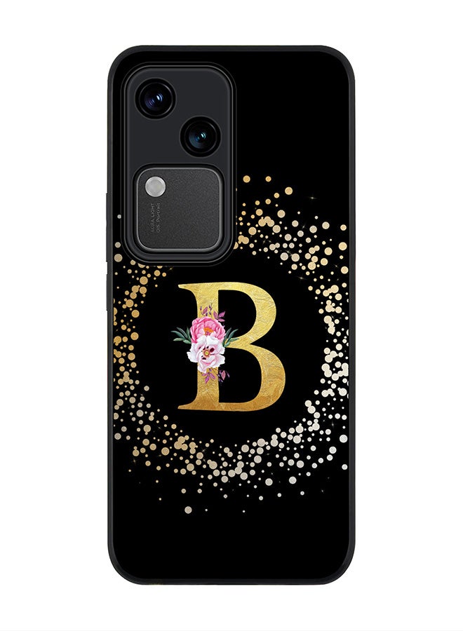 Stylizedd Rugged Black edge case for Vivo V30 5G, Slim fit Flexible Cover -  Custom Monogram Initial Letter Floral Pattern Alphabet - B ( Black ) - Image 1