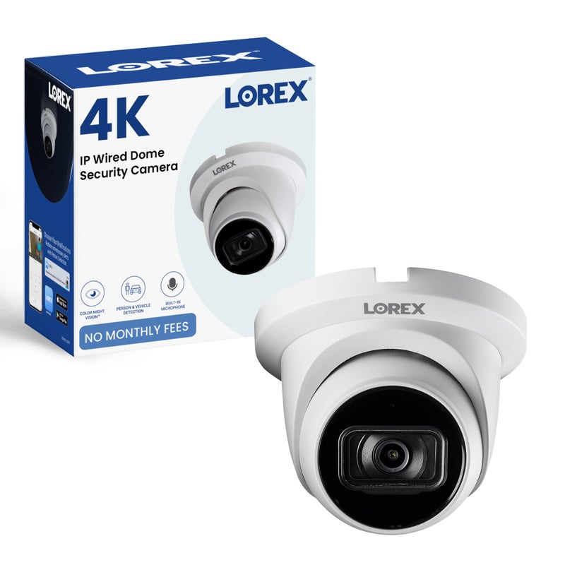 Lorex 4K 8MP IP PoE White Wired Security Dome Camera | Add-On Camera | Color Night Vision | Smart Motion Detection (Person/Vehicle) | Listen-in Audio | IP67 Weatherproof | Metal Housing - Image 1