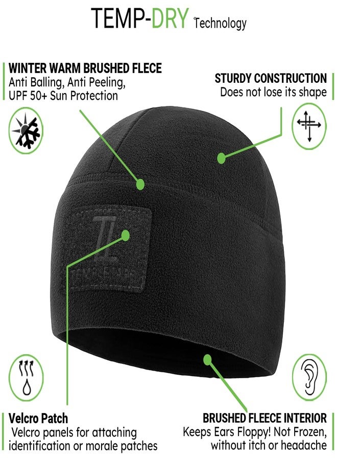Temple Tape Tactical Beanie Hat - Front & Back Patch Panel - Multi Season Military Hats for Men - Mens Patch Army Beanies - Black - One Size - Image 2