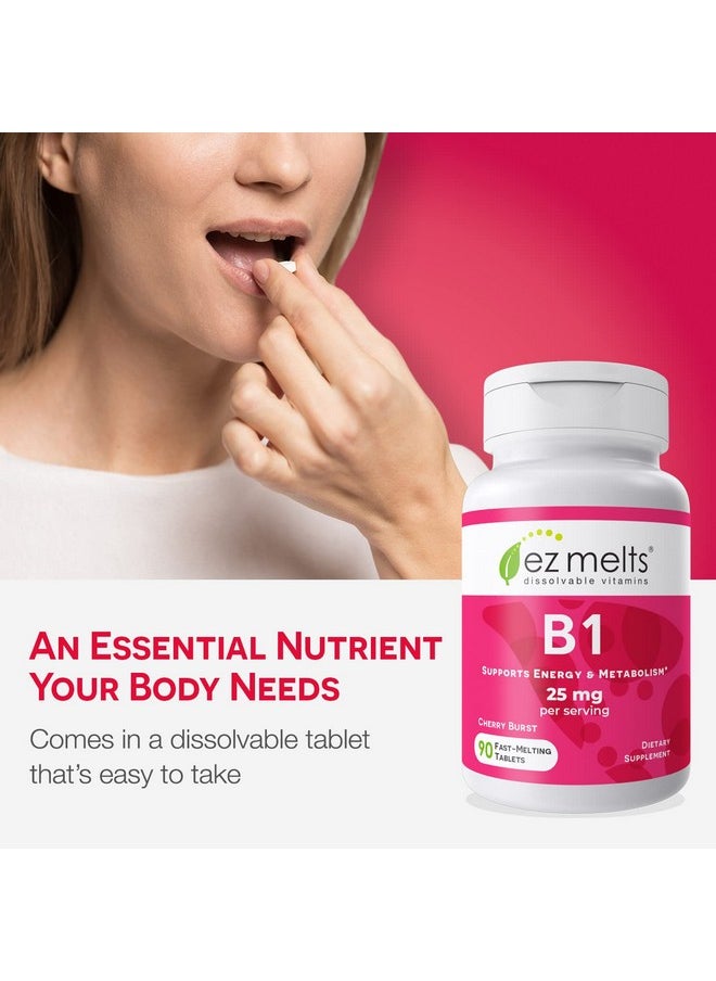 EZ Melts - Dissolvable Vitamin B1 Supplement To Support Healthy Energy Levels Vegan B1 Vitamin Tablets Promote Overall Wellbeing Zero Sugar Thiamine B1 Supplement Vitamin B1 Thiamine Supplement - Image 1