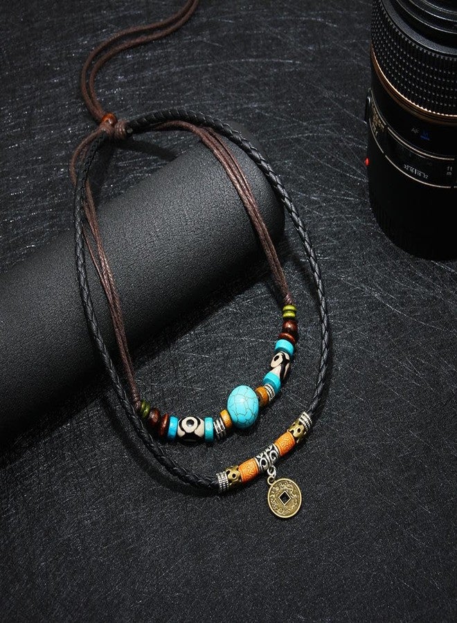 THE MEN THING VINTAGE RETRO COIN - Two-Layered Necklace With Wax Rope And Faux Adjustable Necklace For Men And Boys. - Image 3