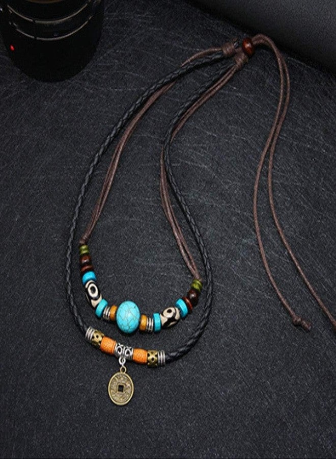 THE MEN THING VINTAGE RETRO COIN - Two-Layered Necklace With Wax Rope And Faux Adjustable Necklace For Men And Boys. - Image 5